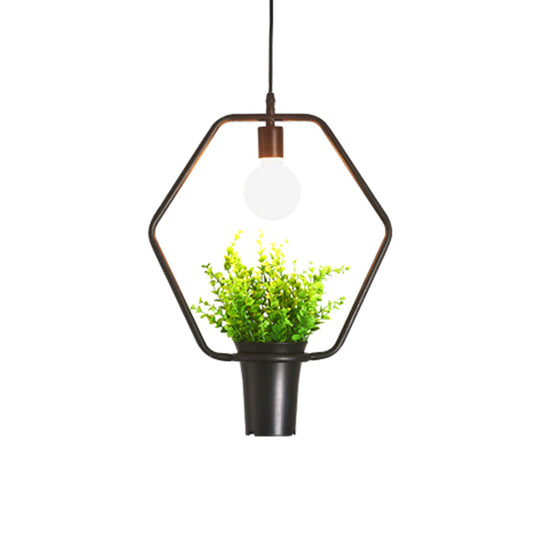 Luminaire suspendu pour plante unique - Lampe suspendue rustique en fer noir (triangle/carré/ovale)