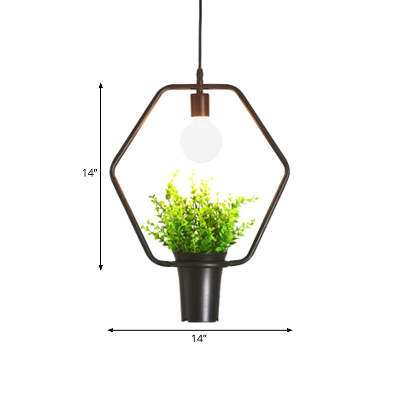 Luminaire suspendu pour plante unique - Lampe suspendue rustique en fer noir (triangle/carré/ovale)