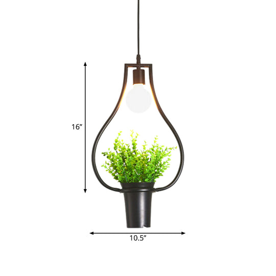 Luminaire suspendu pour plante unique - Lampe suspendue rustique en fer noir (triangle/carré/ovale)