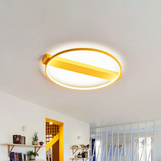 Plafonnier LED Macaron jaune/rose/gris pour enfants de 18"/22" avec cadre rond en métal