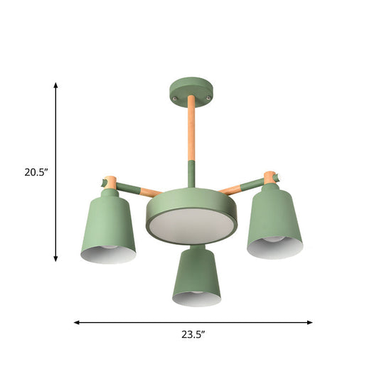 Contemporary Macaron 3/5/8-Light Chandelier In Grey/Blue/White With Wood Suspension And Metal Bucket