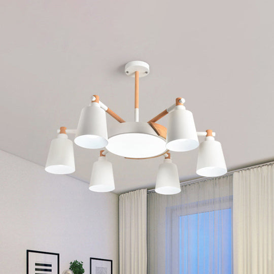 Contemporary Macaron 3/5/8-Light Chandelier In Grey/Blue/White With Wood Suspension And Metal Bucket