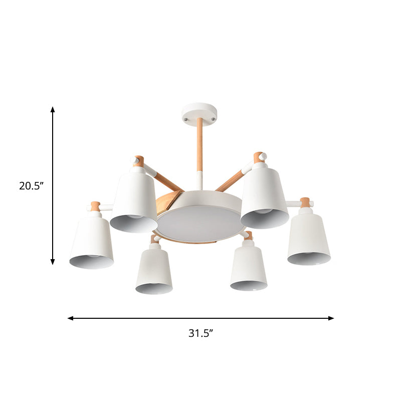 Contemporary Macaron 3/5/8-Light Chandelier In Grey/Blue/White With Wood Suspension And Metal Bucket