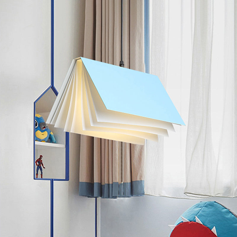 Cafe Pendant Lamp - Book Design Metal Construction Single-Bulb Macaron Ceiling Hang Light In