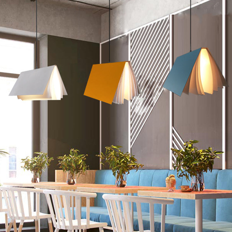 Cafe Pendant Lamp - Book Design Metal Construction Single-Bulb Macaron Ceiling Hang Light In