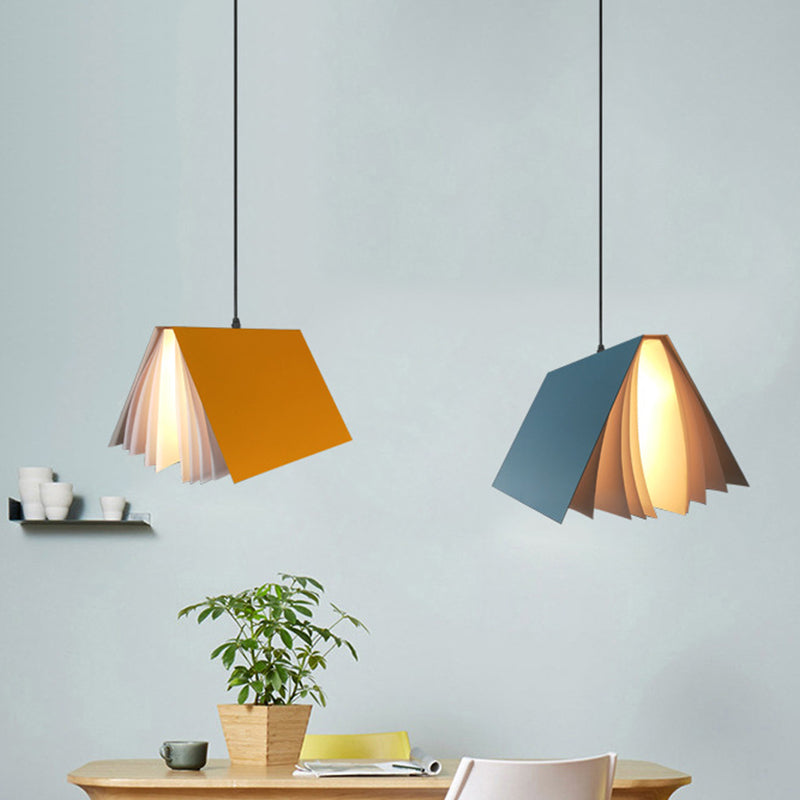 Cafe Pendant Lamp - Book Design Metal Construction Single-Bulb Macaron Ceiling Hang Light In