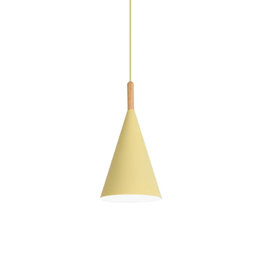 Conical Kindergarten Ceiling Pendant - 1-Light Macaron Hanging Light Fixture In Pink/Yellow/Grey