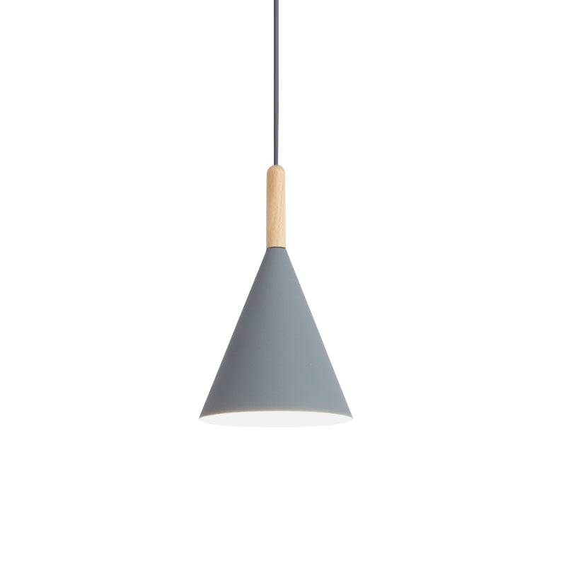 Conical Kindergarten Ceiling Pendant - 1-Light Macaron Hanging Light Fixture In Pink/Yellow/Grey