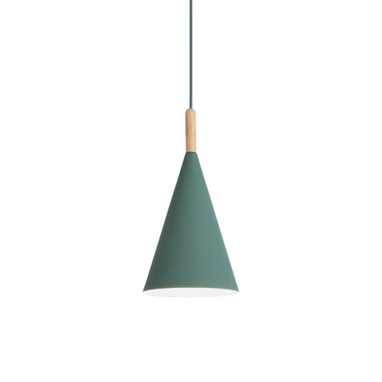 Conical Kindergarten Ceiling Pendant - 1-Light Macaron Hanging Light Fixture In Pink/Yellow/Grey