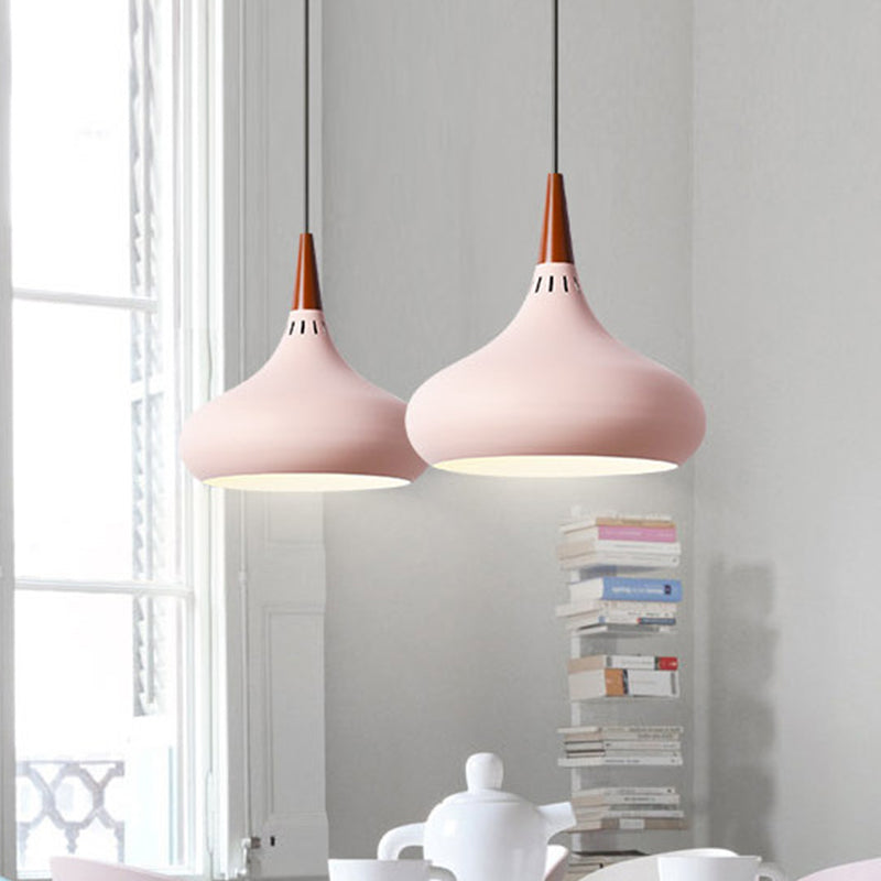 Macaron Aluminum Onion Pendant Light In Single Green/White/Gold With Vented Socket For Hanging