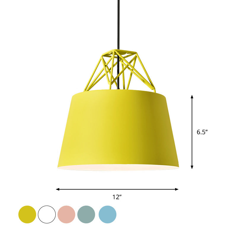 Macaron Drop Pendant Hanging Lamp In White/Pink/Blue With Aluminum Shade And Wire Top