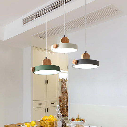 Modern Nordic Led Hanging Acrylic Lamp With Wood Accent In Grey/White/Green