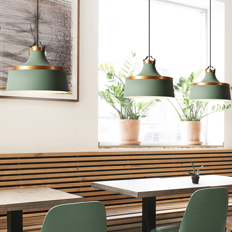 Nordic Style Aluminum Barn Pendant Light Kit In Black/Blue/Grey - Single-Bulb Hanging Ceiling