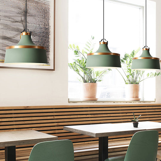 Nordic Style Aluminum Barn Pendant Light Kit In Black/Blue/Grey - Single-Bulb Hanging Ceiling