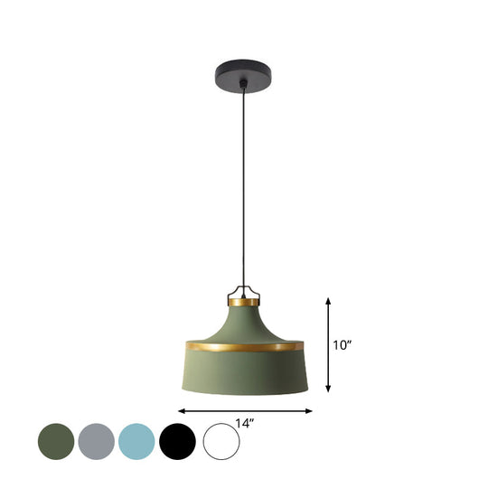 Nordic Style Aluminum Barn Pendant Light Kit In Black/Blue/Grey - Single-Bulb Hanging Ceiling