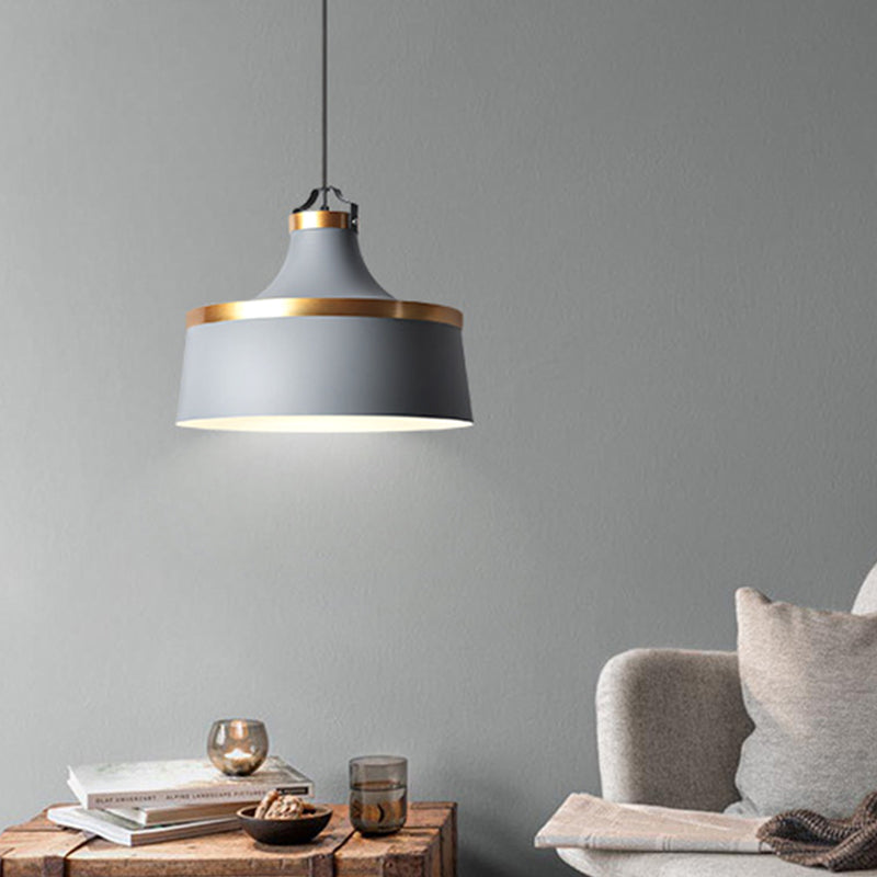Nordic Style Aluminum Barn Pendant Light Kit In Black/Blue/Grey - Single-Bulb Hanging Ceiling