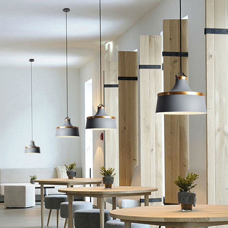 Nordic Style Aluminum Barn Pendant Light Kit In Black/Blue/Grey - Single-Bulb Hanging Ceiling