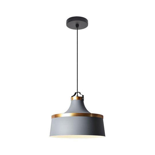 Nordic Style Aluminum Barn Pendant Light Kit In Black/Blue/Grey - Single-Bulb Hanging Ceiling