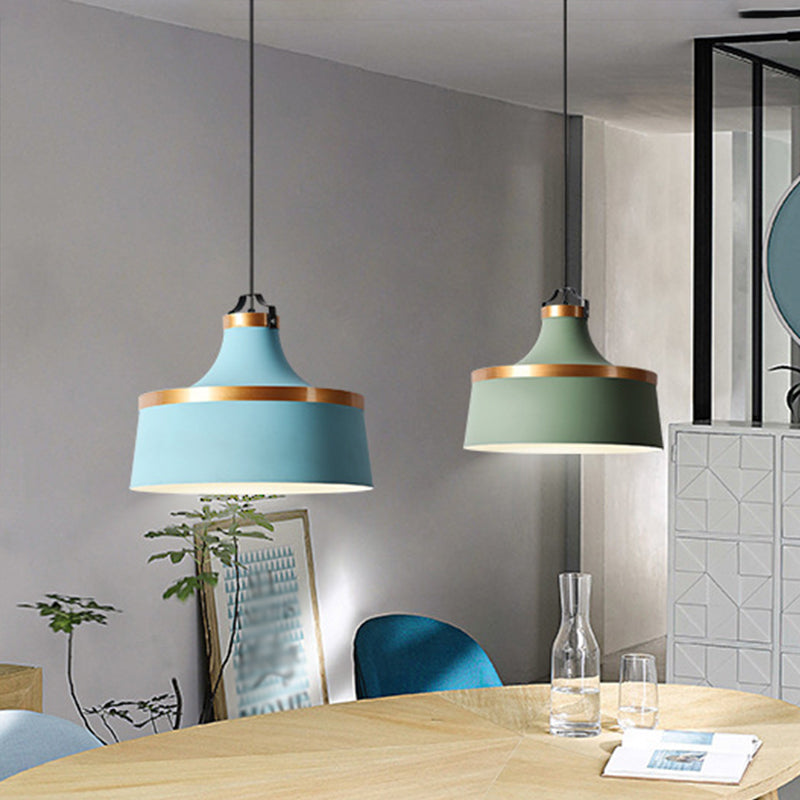 Nordic Style Aluminum Barn Pendant Light Kit In Black/Blue/Grey - Single-Bulb Hanging Ceiling