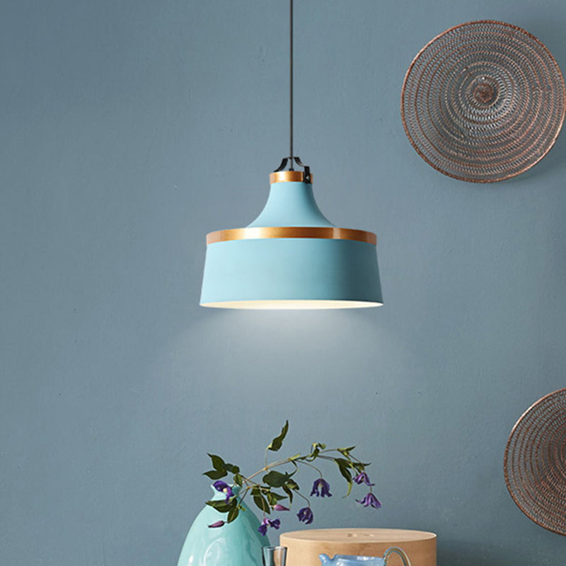 Nordic Style Aluminum Barn Pendant Light Kit In Black/Blue/Grey - Single-Bulb Hanging Ceiling