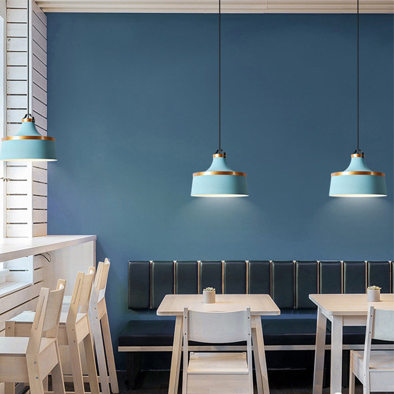 Nordic Style Aluminum Barn Pendant Light Kit In Black/Blue/Grey - Single-Bulb Hanging Ceiling