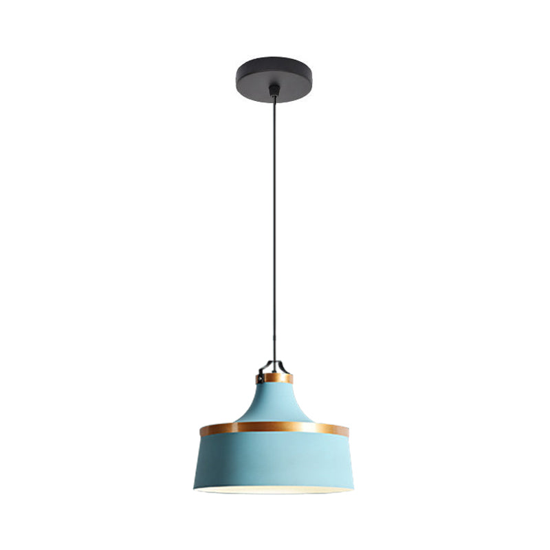 Nordic Style Aluminum Barn Pendant Light Kit In Black/Blue/Grey - Single-Bulb Hanging Ceiling