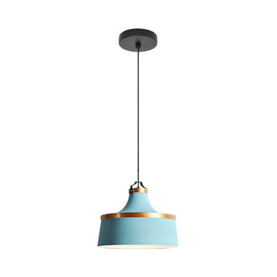 Nordic Style Aluminum Barn Pendant Light Kit In Black/Blue/Grey - Single-Bulb Hanging Ceiling