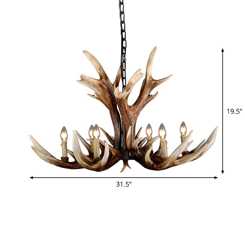 Rustic Antler Chandelier - Resin Pendant Lamp 6/8 Lights Farmhouse Style In Brown
