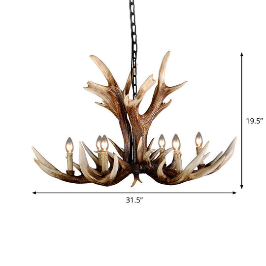 Rustic Antler Chandelier - Resin Pendant Lamp 6/8 Lights Farmhouse Style In Brown