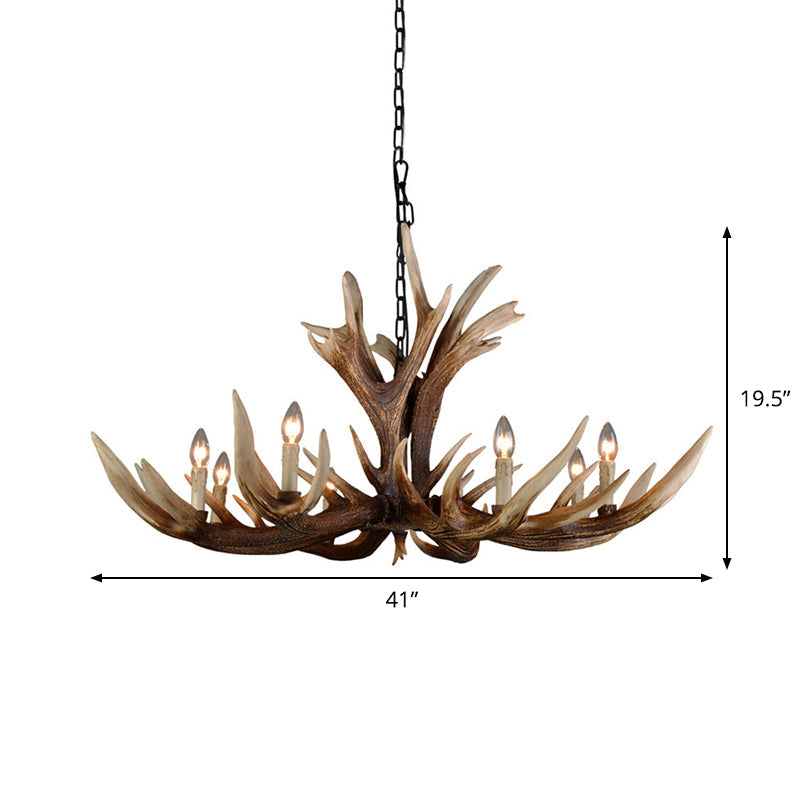 Rustic Antler Chandelier - Resin Pendant Lamp 6/8 Lights Farmhouse Style In Brown