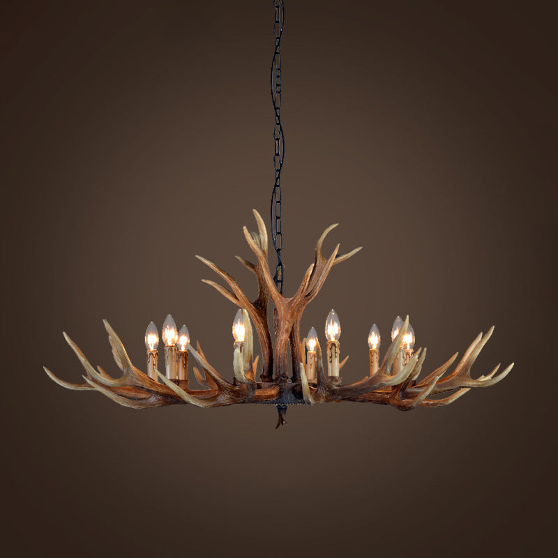Rustic Countryside Stag Antler Chandelier - 6/8/10 Lights Pendant Fixture In Brown Resin For