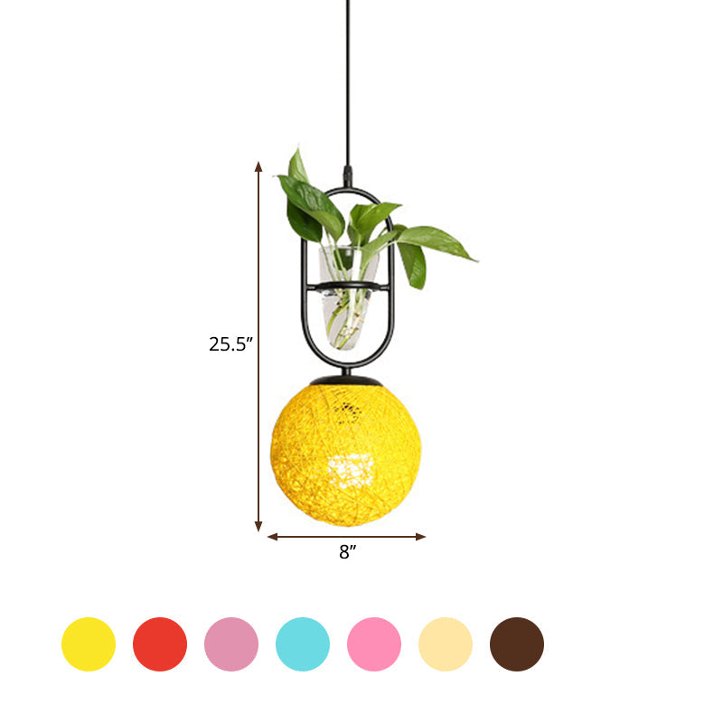 Suspension en rotin Macaron avec cache-pot - Beige/Rouge/Rose