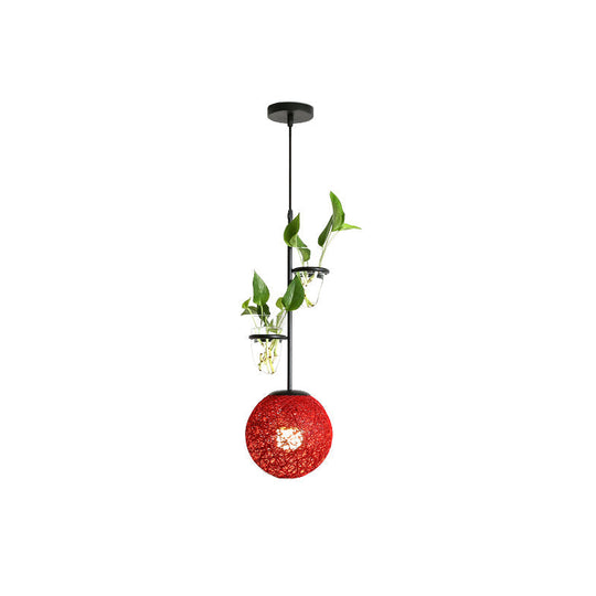 Suspension en rotin Macaron avec cache-pot - Beige/Rouge/Rose