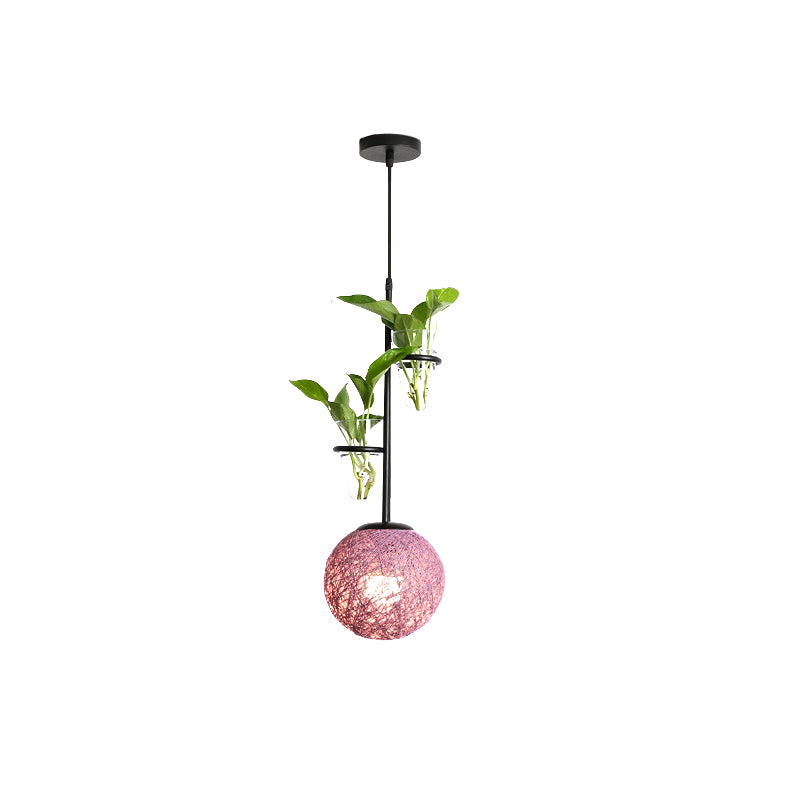 Macaron 1-Head Rattan Hanging Ceiling Light In Beige/Red/Pink With Plant Pot - Kitchen Pendant