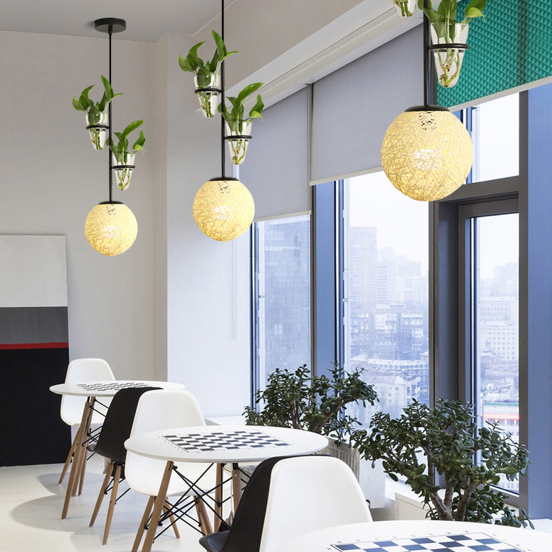 Suspension en rotin Macaron avec cache-pot - Beige/Rouge/Rose