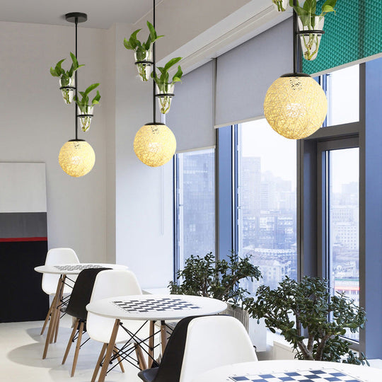 Suspension en rotin Macaron avec cache-pot - Beige/Rouge/Rose