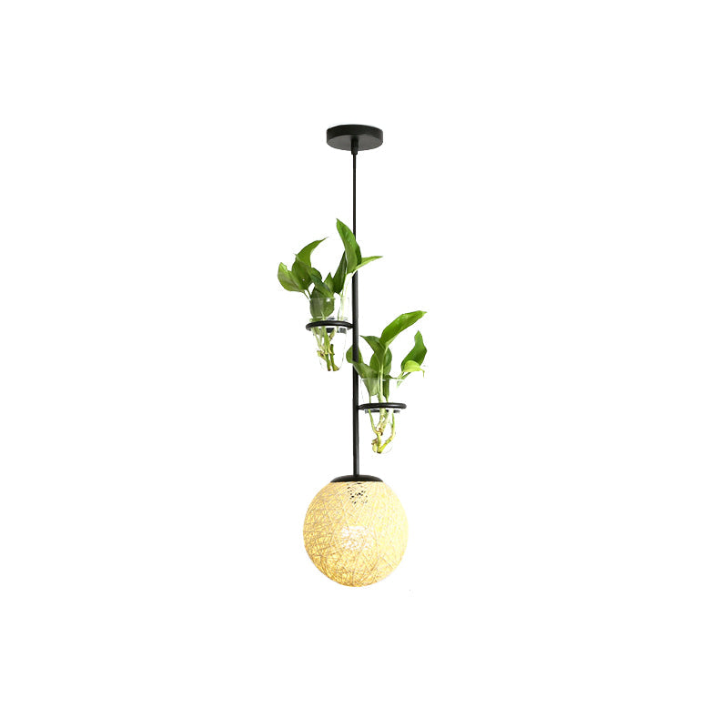 Suspension en rotin Macaron avec cache-pot - Beige/Rouge/Rose