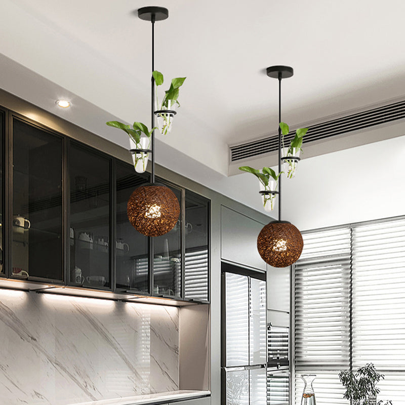 Suspension en rotin Macaron avec cache-pot - Beige/Rouge/Rose