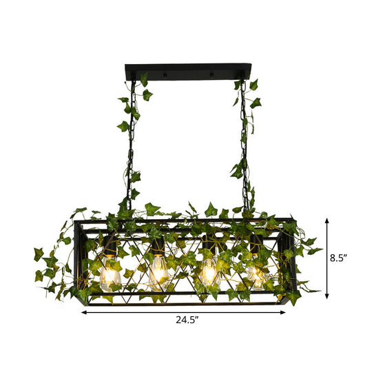 Black Metal Pendant Light Fixture For Wine Bar - 4/6-Bulb Cuboid Plant Island Lamp