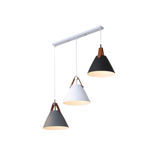 Frustum Shaped Metal Hanging Light Macaron Pendant Lamp - Blue-Pink-Yellow/Black-Grey-White 3 Bulbs