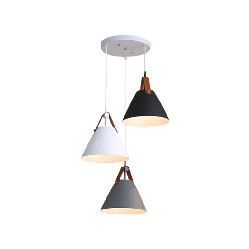 Frustum Shaped Metal Hanging Light Macaron Pendant Lamp - Blue-Pink-Yellow/Black-Grey-White 3 Bulbs