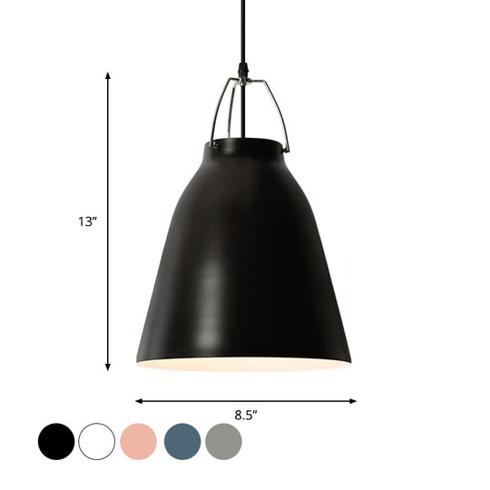 Macaron Black/Pink/Blue Restaurant Ceiling Hang Pendant Light - 1-Bulb With Aluminum Bell Shade