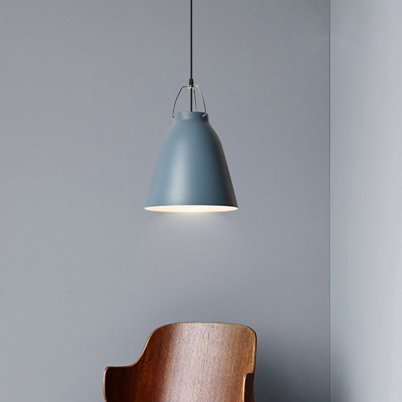 Macaron Black/Pink/Blue Restaurant Ceiling Hang Pendant Light - 1-Bulb With Aluminum Bell Shade