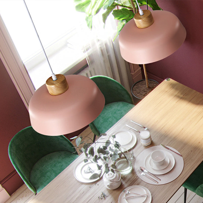 Bowl Shade Pendant Lamp - Metallic Macaron Hanging Light In Pink/Blue/Yellow