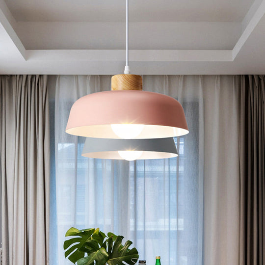 Bowl Shade Pendant Lamp - Metallic Macaron Hanging Light In Pink/Blue/Yellow