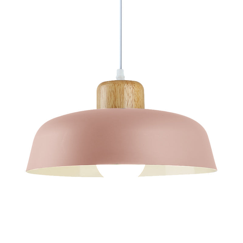 Bowl Shade Pendant Lamp - Metallic Macaron Hanging Light In Pink/Blue/Yellow