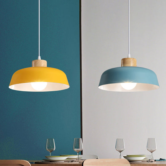Bowl Shade Pendant Lamp - Metallic Macaron Hanging Light In Pink/Blue/Yellow