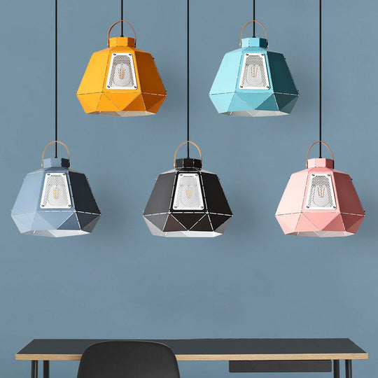 Iron Macaron Pendant Light Kit With 1 Head & Laser-Cut Design In Pink Yellow Or Blue