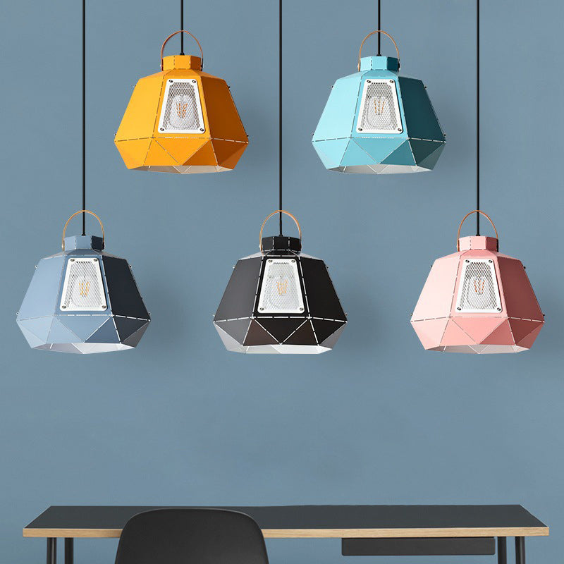 Iron Macaron Pendant Light Kit With 1 Head & Laser-Cut Design In Pink Yellow Or Blue Black