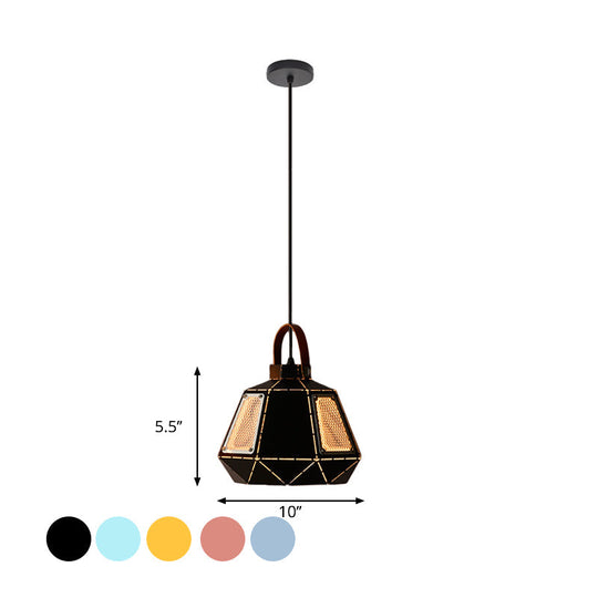 Iron Macaron Pendant Light Kit With 1 Head & Laser-Cut Design In Pink Yellow Or Blue
